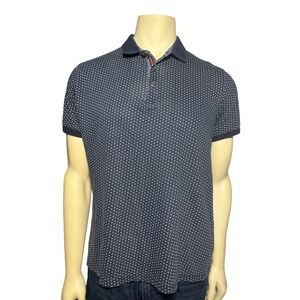 Denim & Flower Ricky Singh Mens Large Navy Polka Dot Short Sleeve Polo Shirt